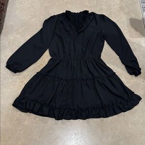 Black Tiered Ruffled Sundress with Long Bishop Sleeves for Cocktail